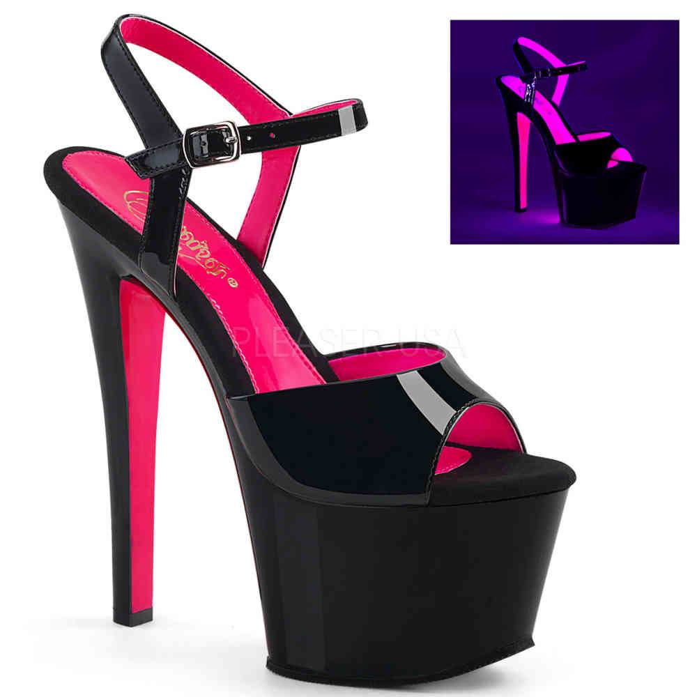 Pleaser - SKY309TT Sandale à bride à la cheville, Pole dance chaussures - Chaussures de pole dance - Noir/Rose Product image